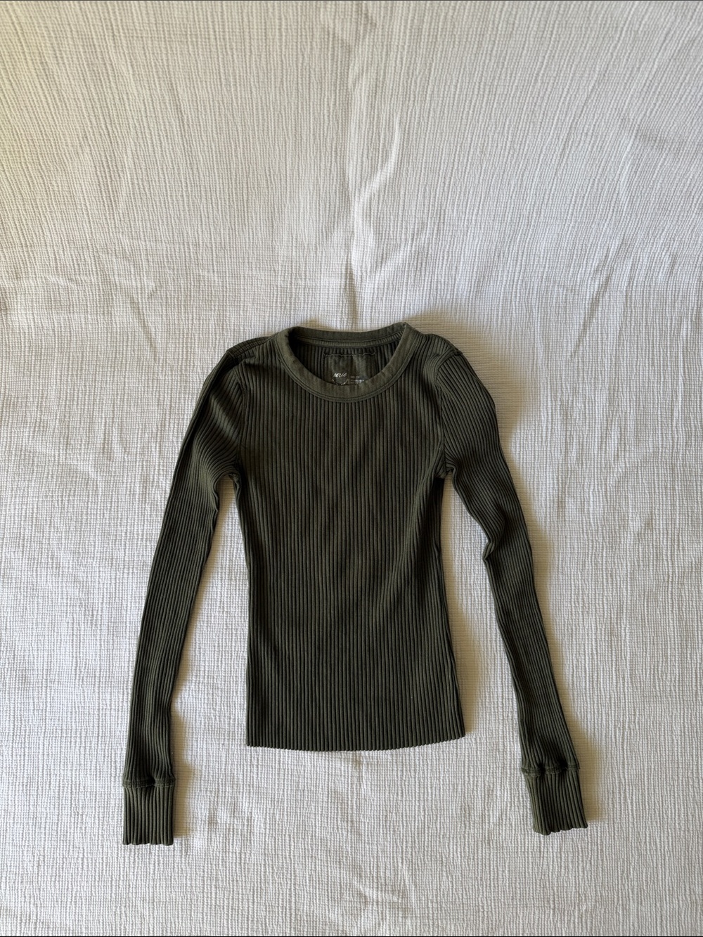aerie Olive Ribbed Long-Sleeve Crewneck Top